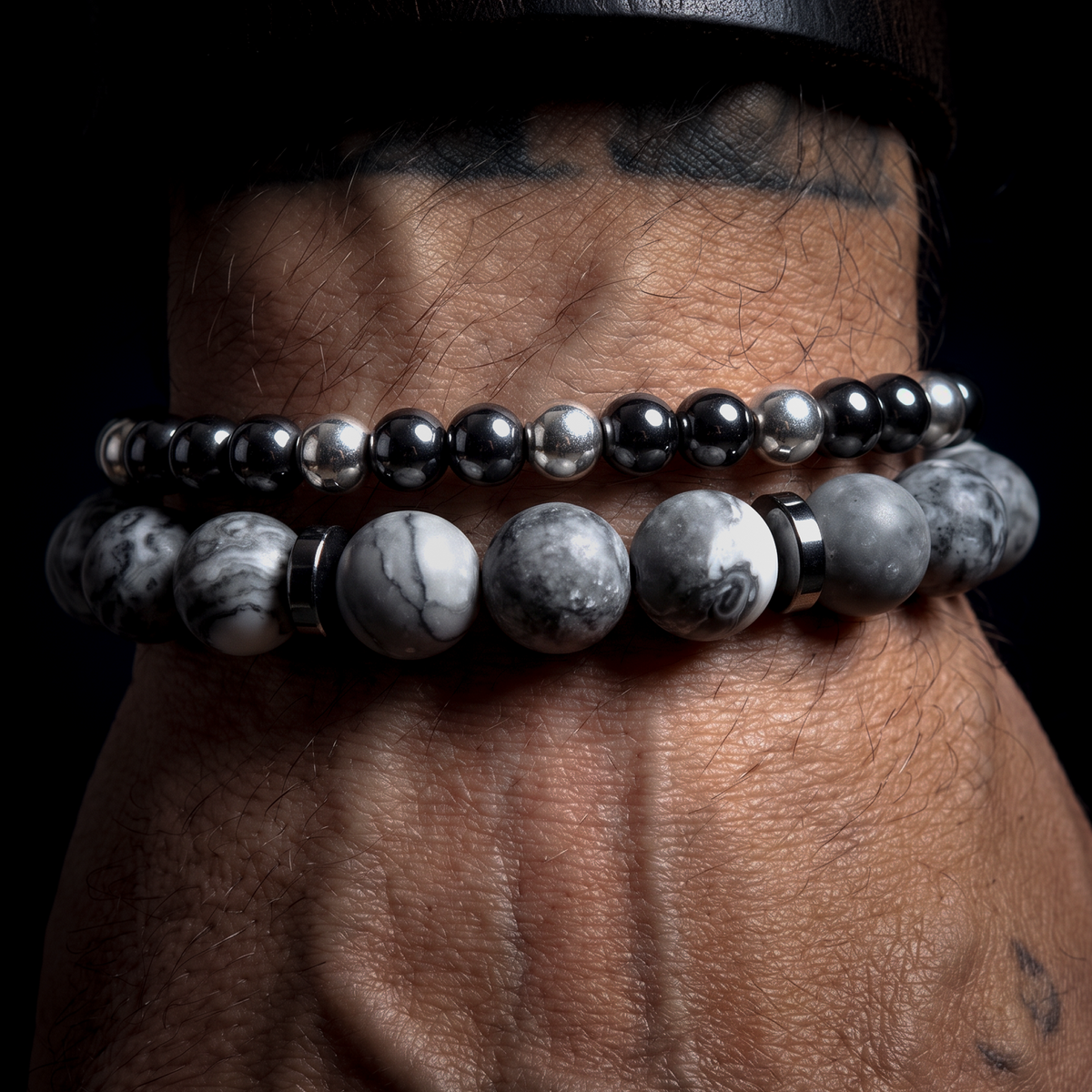 ALABASTER SET - JASPER & HEMATITE BRACELETS