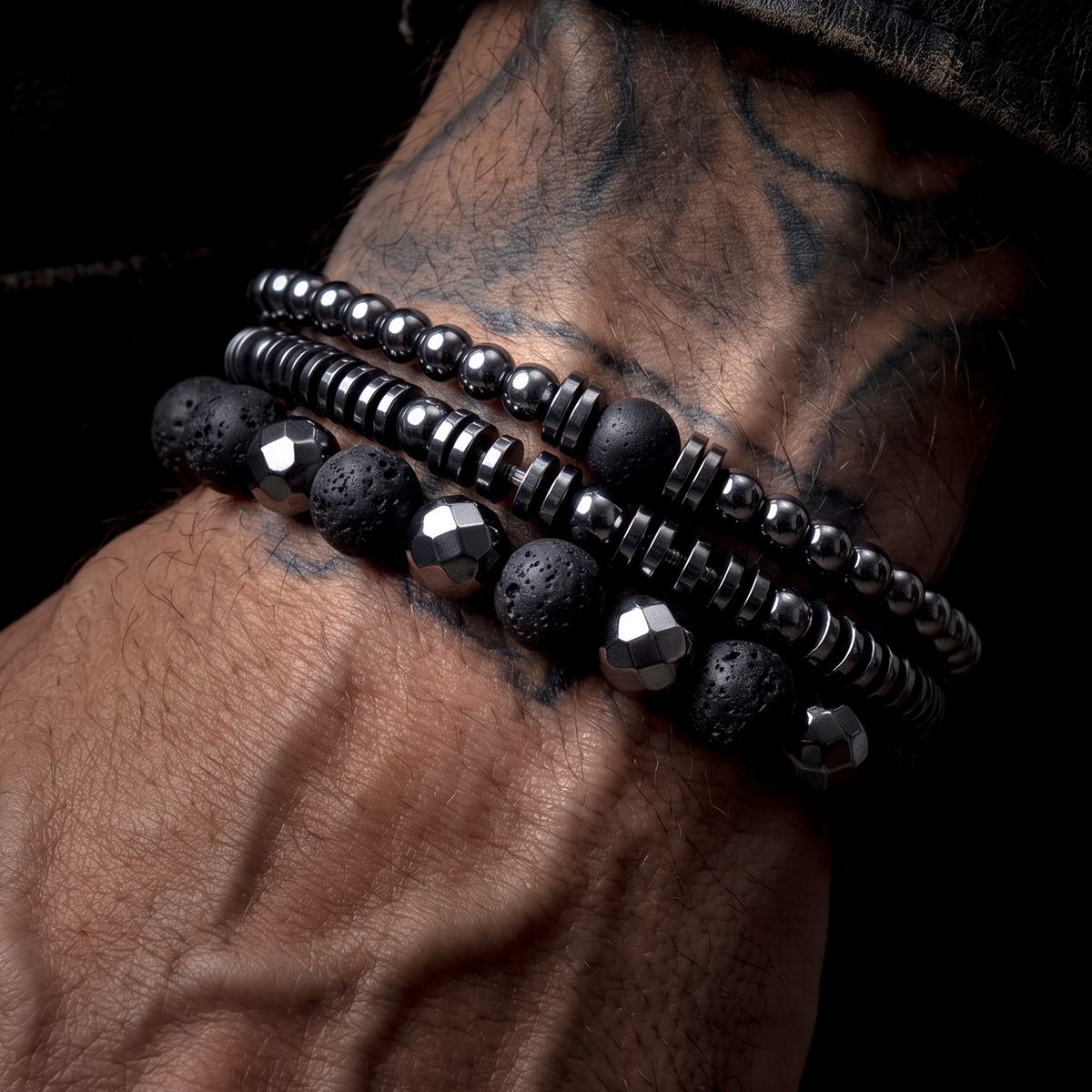 VULCAN SET - HEMATITE & LAVA STONE BRACELETS