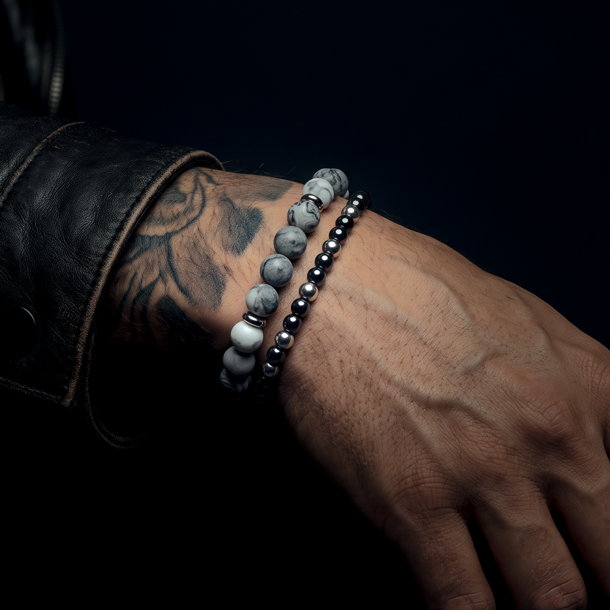 ALABASTER SET - JASPER & HEMATITE BRACELETS