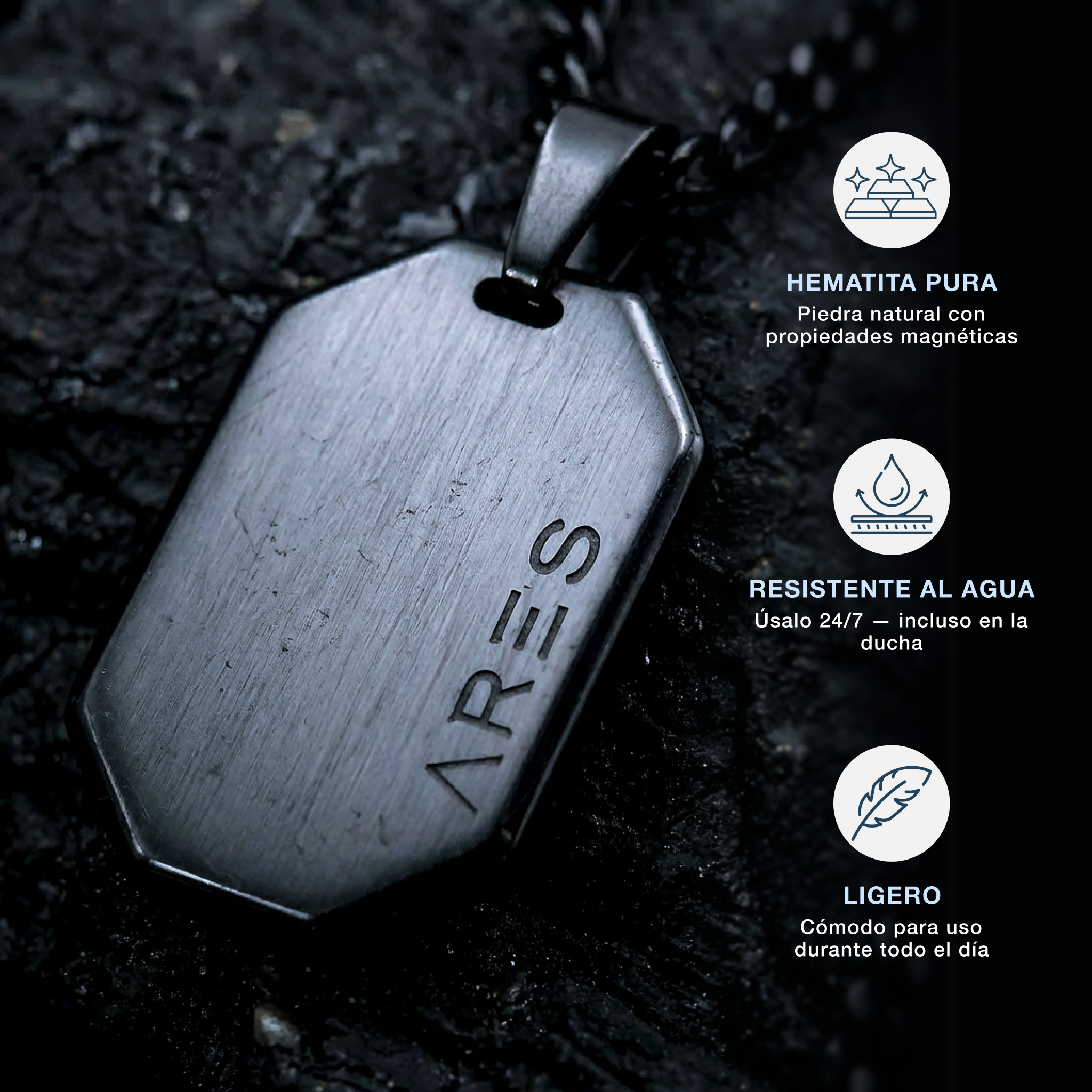 Collar Placa Militar de Hematita