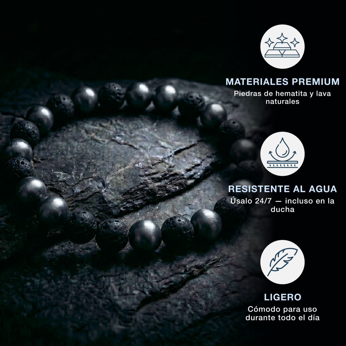 Pulsera de Hematita y Piedra de Lava