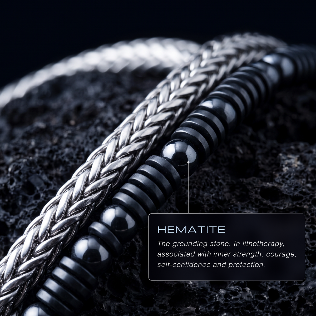 VANGUARD SET - SILVER CHAIN & HEMATITE BRACELETS
