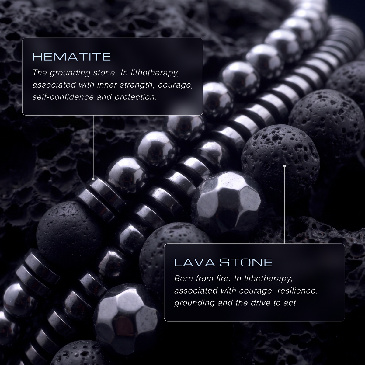 VULCAN SET - HEMATITE & LAVA STONE BRACELETS