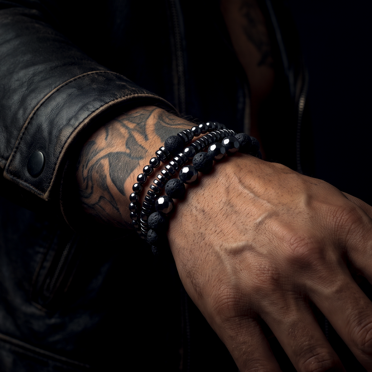 VULCAN SET - HEMATITE & LAVA STONE BRACELETS